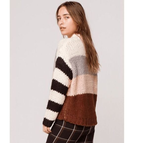 Volcom Women's Chunky Striped Classy Time Sweater Black White Brown‎ Size 16W/16 - Picture 2 of 8